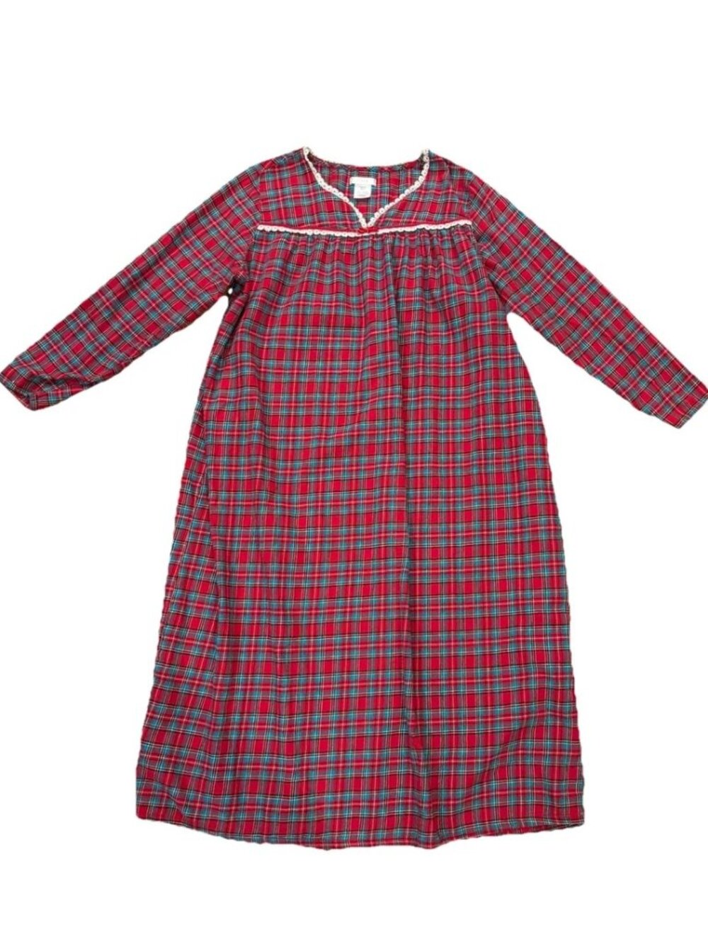 VTG KMart Nightgown Patio Dress Duster Sz XL Muumuu Red Plaid Dress Nightgown